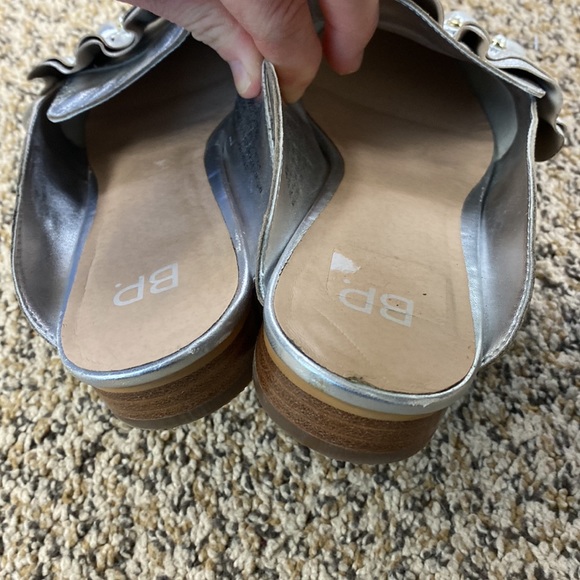 BP Silver Metallic Leather Ruffled Slip-On Loafers - Picture 7 of 10